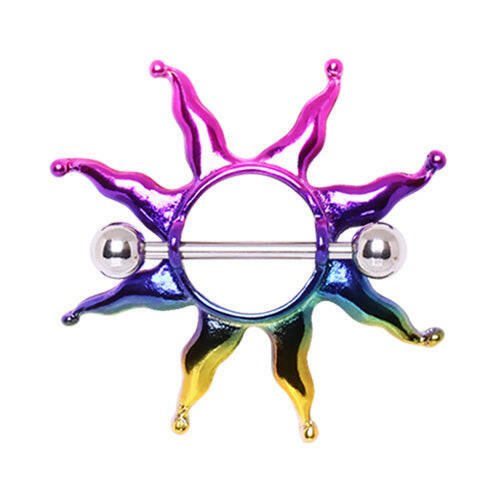 PVD Plated Rainbow Sunburst Nipple Shield Nipple Ring Skin Metals