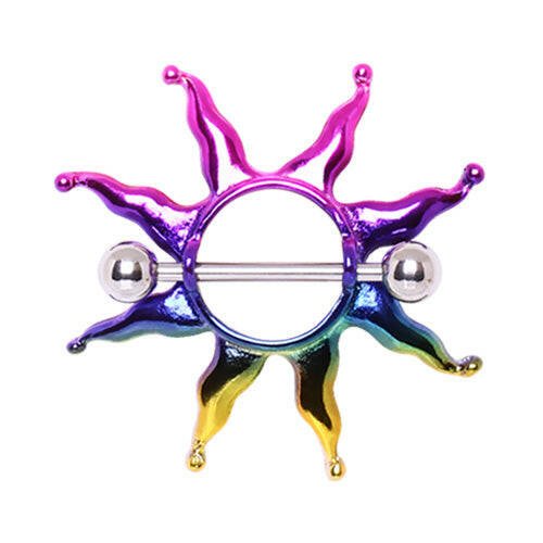 PVD Plated Rainbow Sunburst Nipple Shield Nipple Ring Impulse Piercings