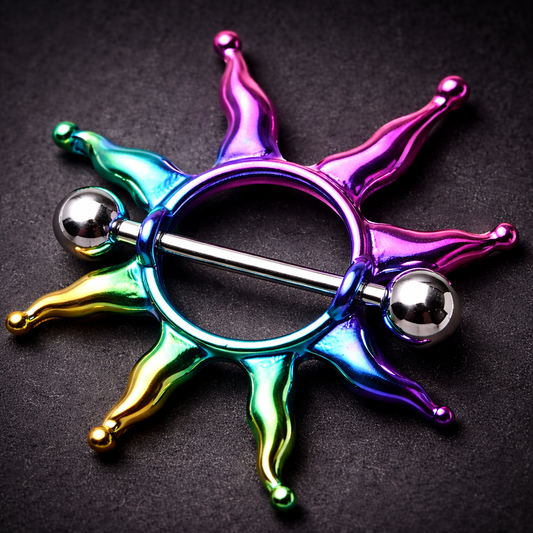 PVD Plated Rainbow Sunburst Nipple Shield Nipple Ring Skin Metals