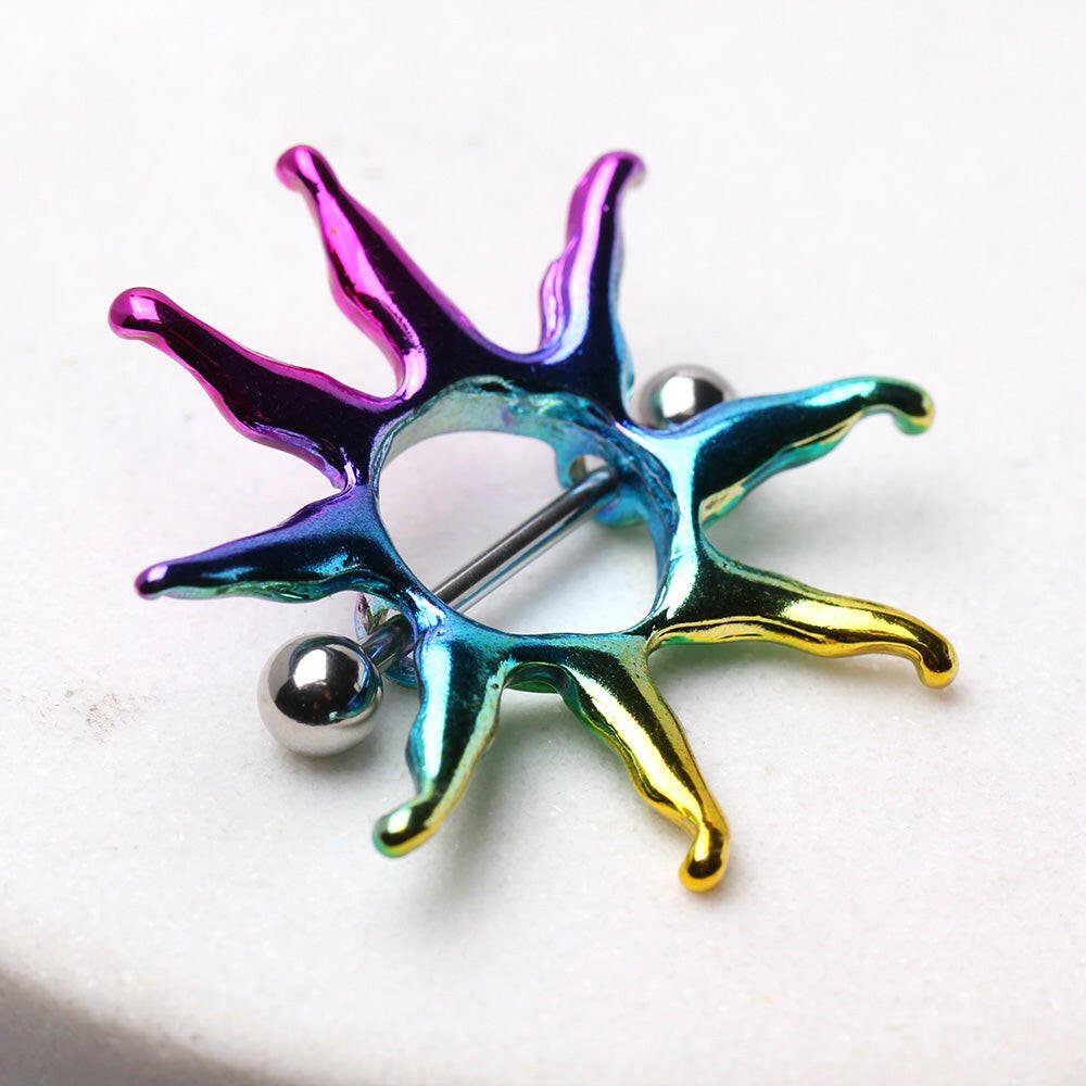 PVD Plated Rainbow Sunburst Nipple Shield Nipple Ring Impulse Piercings