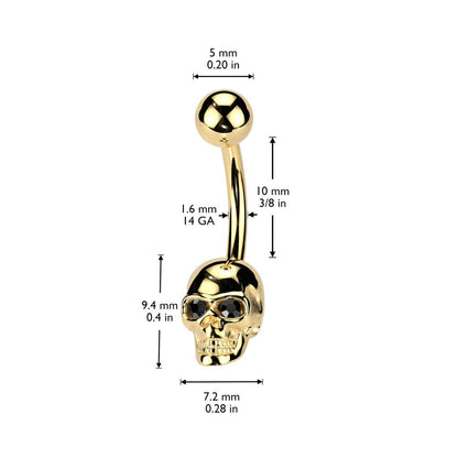 PVD Skull Belly Button Ring with CZ Gem Eyes — 316L Surgical Steel