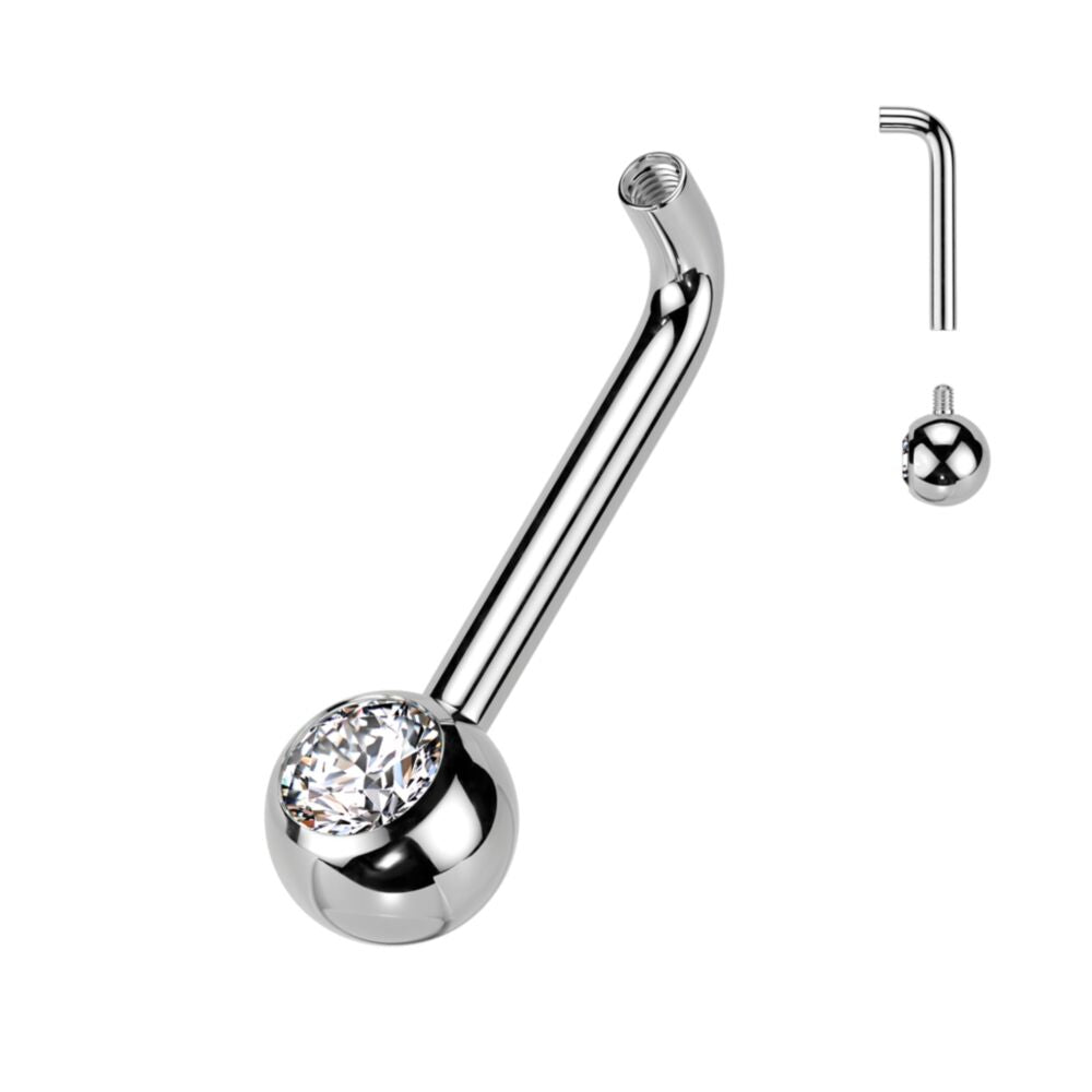 Implant Grade Titanium Internally Threaded L Bent Christina Piercing Barbell With Pressed Fit Gem End Christina Skin Metals