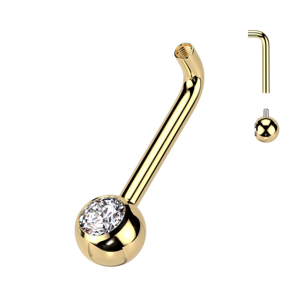 Implant Grade Titanium Internally Threaded L Bent Christina Piercing Barbell With Pressed Fit Gem End Christina Skin Metals