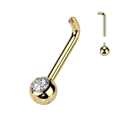 Implant Grade Titanium Internally Threaded L Bent Christina Piercing Barbell With Pressed Fit Gem End Christina Skin Metals