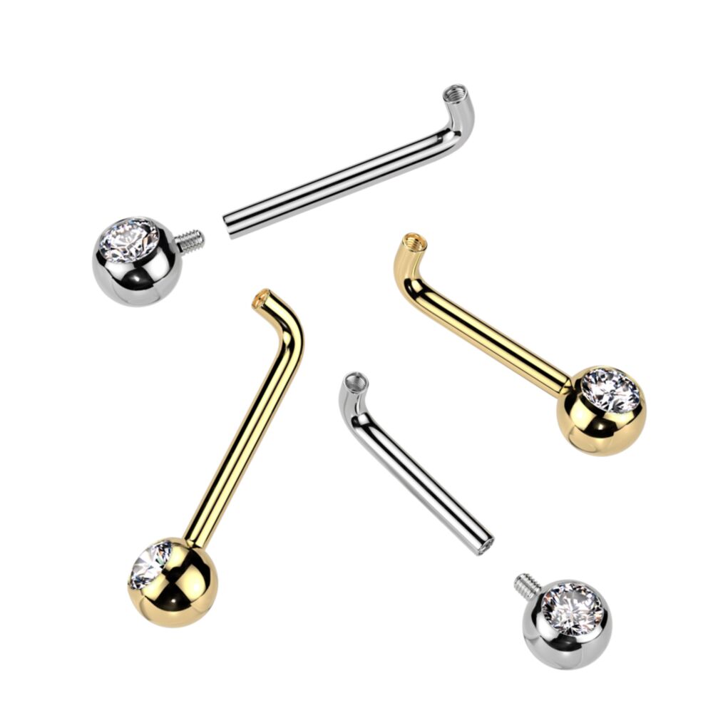 Implant Grade Titanium Internally Threaded L Bent Christina Piercing Barbell With Pressed Fit Gem End Christina Skin Metals