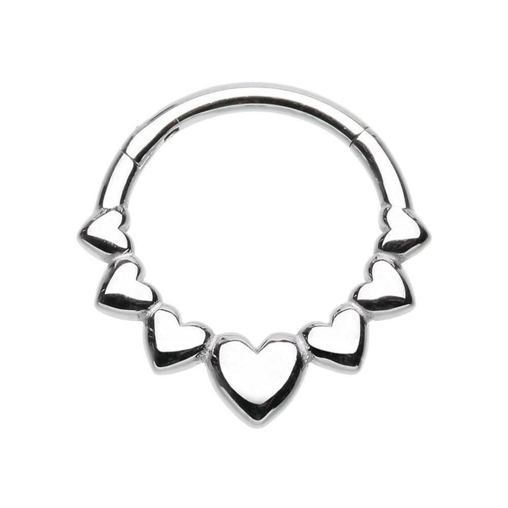 Queen of Hearts Steel Seamless Hinged Clicker Ring Septum Ring Impulse Piercings