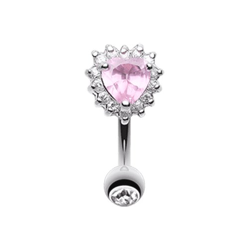 Radiant Heart Reverse Cubic Zirconia Belly Button Ring Navel Ring Impulse Piercings Pink