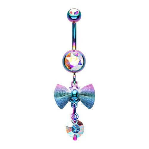 Rainbow Dainty Mesh Bow Gem Sparkle Belly Button Ring Navel Ring Impulse Piercings