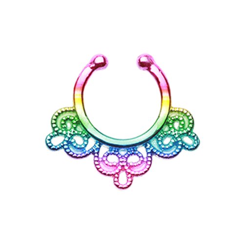 Rainbow Florid Filigree Fake Septum Clip-On Ring Fake Septum Ring Impulse Piercings