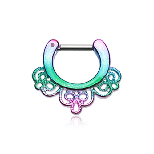 Rainbow Florid Filigree Septum Clicker Septum Ring Impulse Piercings 16 GA (1.2mm) 1/4" (6mm)