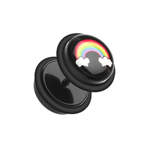 Rainbow on Cloud Acrylic Fake Plug with O-Rings Fake Plug Impulse Piercings 16 gauge (1.2mm)