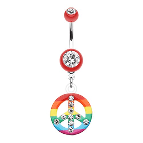 Rainbow Peace Dazzle Belly Button Ring Navel Ring Impulse Piercings Red