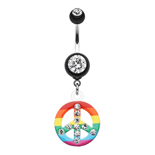 Rainbow Peace Dazzle Belly Button Ring Navel Ring Impulse Piercings Black