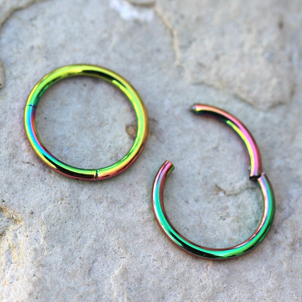 Rainbow PVD Plated Titanium Seamless Clicker Ring Cartilage Impulse Piercings