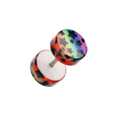 Rainbow Stars UV Acrylic Fake Plug Fake Plug Impulse Piercings 16 gauge (1.2mm)