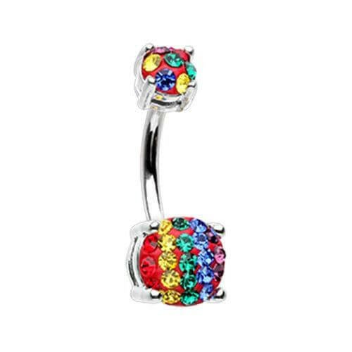 Rainbow Striped Sprinkle Dot Gem Prong Sparkle Belly Button Ring Navel Ring Impulse Piercings