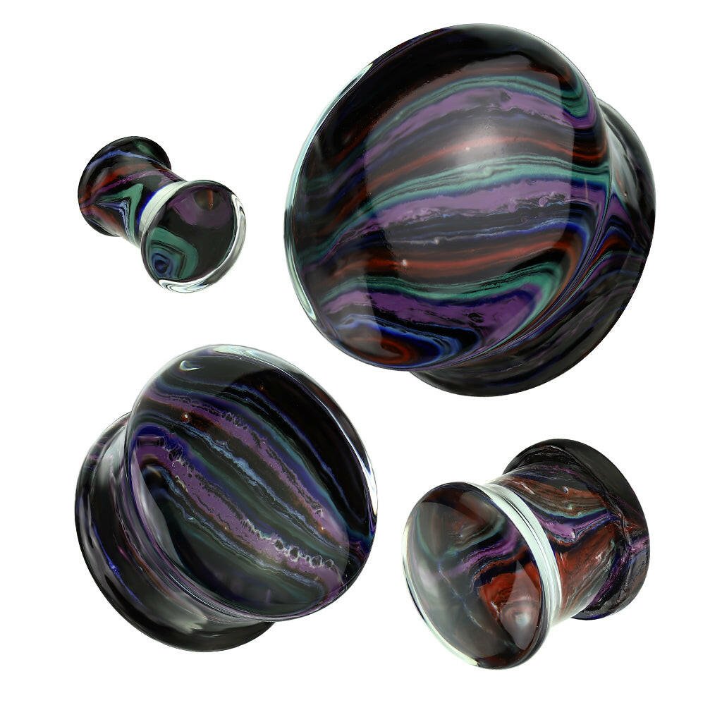 Rainbow Stripes Double Flare Glass Plug Plugs Impulse Piercings 2GA (6mm)