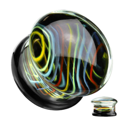 Rainbow Swirl Over Black Back Glass Double Flare Plug Plugs Impulse Piercings