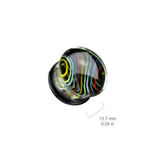 Rainbow Swirl Over Black Back Glass Double Flare Plug Plugs Impulse Piercings