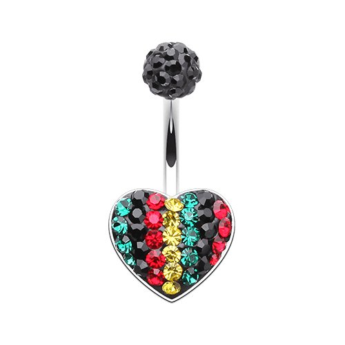 Rasta Jamaican Heart Multi-Sprinkle Dot Belly Button Ring Navel Ring Impulse Piercings