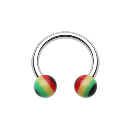 Rasta Jamaican Stripe Acrylic Horseshoe Circular Barbell Circular Barbell Impulse Piercings 16 GA (1.2mm) 5/16" (8mm) 1/8" (3mm)