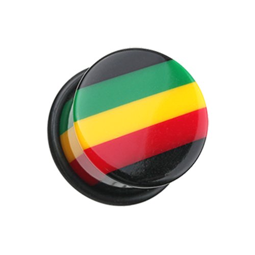 Rasta Jamaican Stripe Single Flared Ear Gauge Plug Plugs Impulse Piercings 8 gauge (3.2mm)