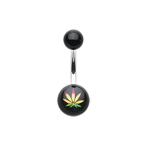 Rasta Pot Leaf Acrylic Logo Belly Button Ring Navel Ring Impulse Piercings