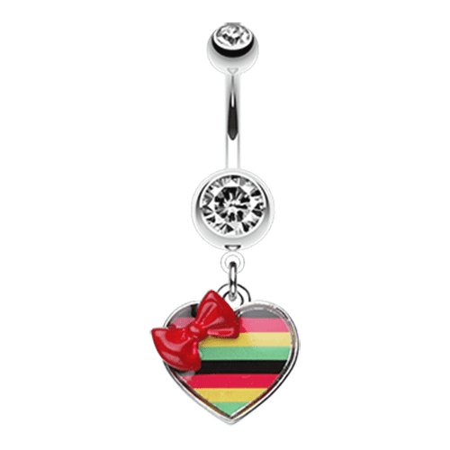 Rasta Stripe Red Bow Heart Belly Button Ring Navel Ring Impulse Piercings