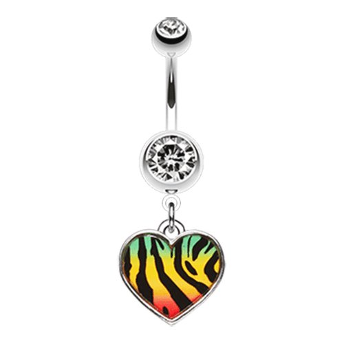 Rasta Stripe Tiger Pattern Heart Belly Button Ring Navel Ring Impulse Piercings