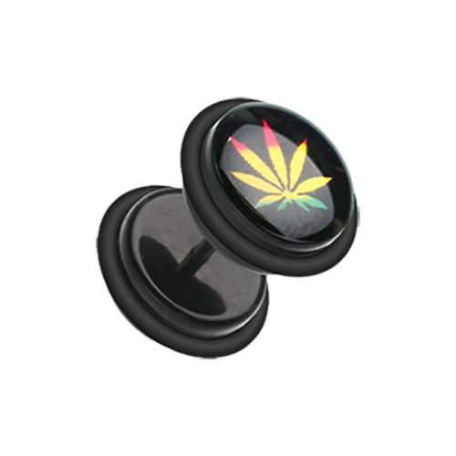 Rasta Weed Acrylic Fake Plug with O-Rings Fake Plug Impulse Piercings 18 gauge (1mm)