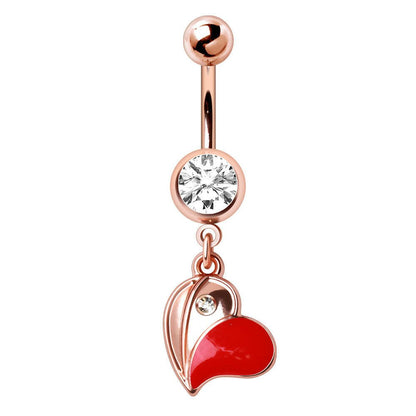 Red Floating Heart Dangle Rose Gold Plated Navel Ring Navel Ring Impulse Piercings