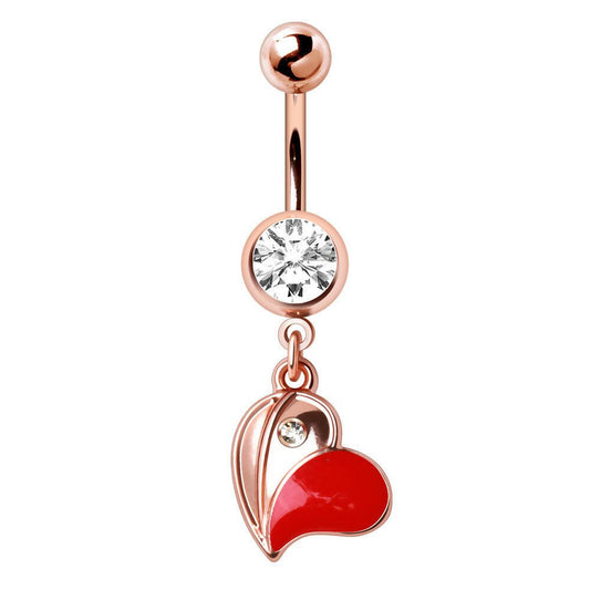 Red Floating Heart Dangle Rose Gold Plated Navel Ring