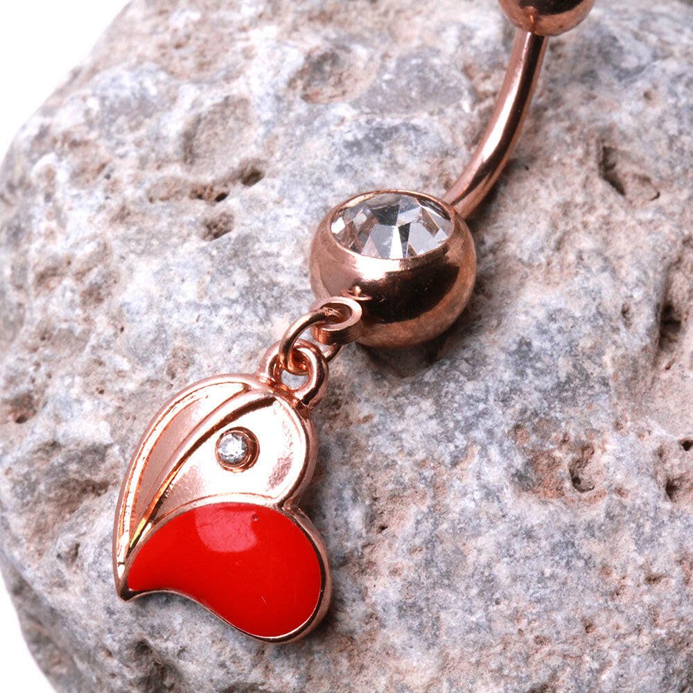 Red Floating Heart Dangle Rose Gold Plated Navel Ring Navel Ring Impulse Piercings