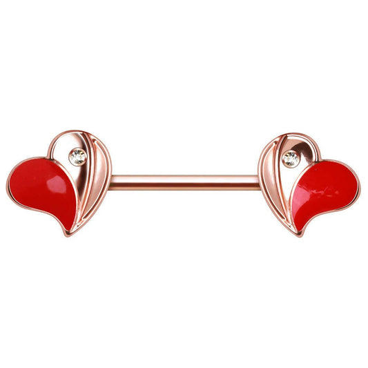 Red Floating Heart Nipple Bar Rose Gold Plated