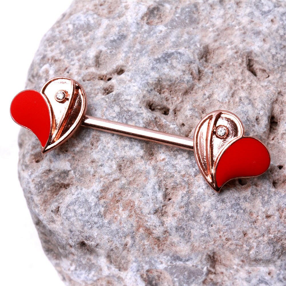 Red Floating Heart Nipple Bar Rose Gold Plated Nipple Ring Impulse Piercings