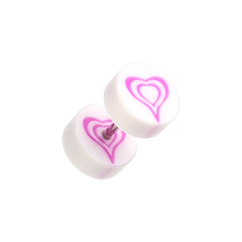 Retro Heart UV Acrylic Fake Plug Fake Plug Impulse Piercings 16 gauge (1.2mm) White/Purple