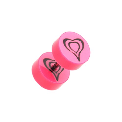 Retro Heart UV Acrylic Fake Plug Fake Plug Impulse Piercings 16 gauge (1.2mm) Pink