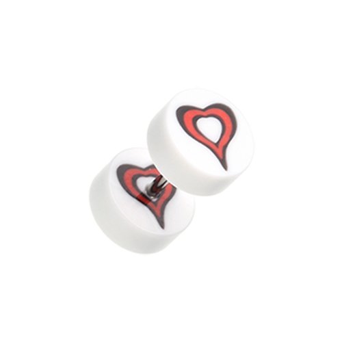 Retro Heart UV Acrylic Fake Plug Fake Plug Impulse Piercings 16 gauge (1.2mm) White/Red