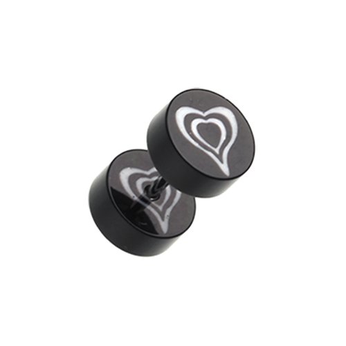 Retro Heart UV Acrylic Fake Plug Fake Plug Impulse Piercings 16 gauge (1.2mm) Black