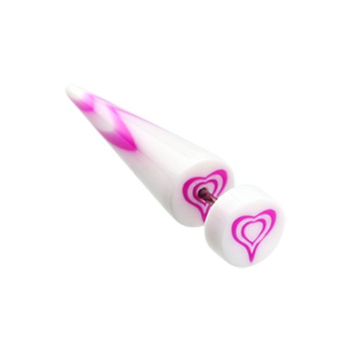 Retro Heart UV Acrylic Fake Taper Fake Plug Earrings Impulse Piercings 18 gauge(1mm) White/Purple