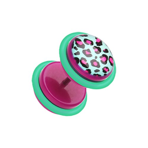 Retro Leopard Acrylic Fake Plug with O-Rings Fake Plug Impulse Piercings 16 gauge (1.2mm)