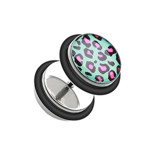 Retro Leopard Steel Fake Plug with O-Rings Fake Plug Impulse Piercings 16 gauge (1.2mm)