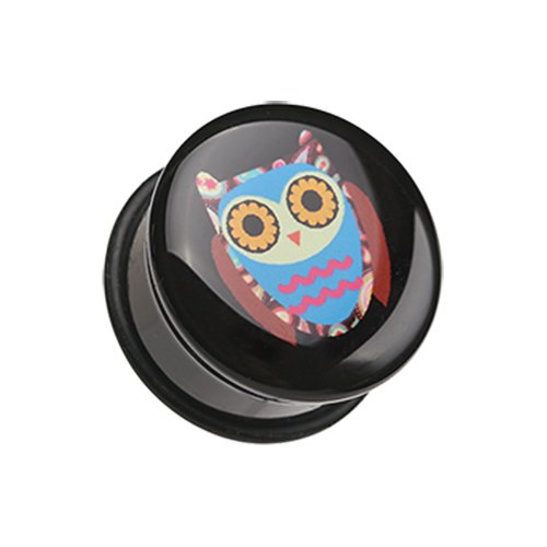 Retro Owl Single Flared Ear Gauge Plug Plugs Impulse Piercings 2 GA (6.5mm)