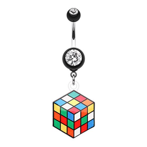 Retro Rubix Cube Belly Button Ring Navel Ring Impulse Piercings Black