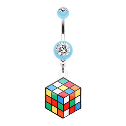 Retro Rubix Cube Belly Button Ring Navel Ring Impulse Piercings Light Blue