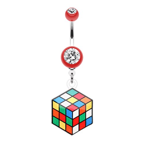 Retro Rubix Cube Belly Button Ring Navel Ring Impulse Piercings Red