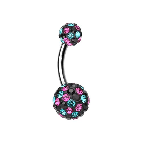 Retro Sprinkles Multi-Sprinkle Dot Sparkle Belly Button Ring Navel Ring Impulse Piercings 14 gauge (1.6mm) Teal/Fuchsia/Black