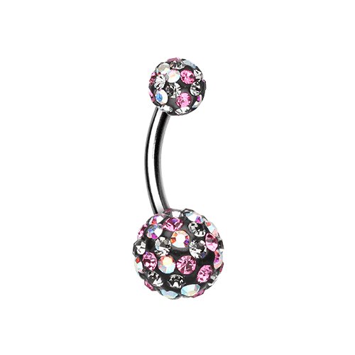 Retro Sprinkles Multi-Sprinkle Dot Sparkle Belly Button Ring Navel Ring Impulse Piercings 14 gauge (1.6mm) Aurora Borealis/Pink/Black Diamond