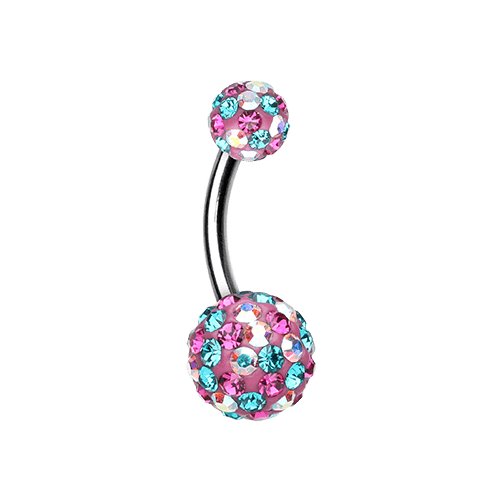 Retro Sprinkles Multi-Sprinkle Dot Sparkle Belly Button Ring Navel Ring Impulse Piercings 14 gauge (1.6mm) Teal/Fuchsia/Aurora Borealis