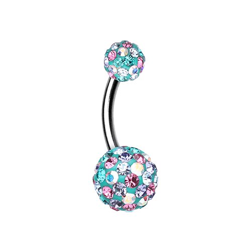 Retro Sprinkles Multi-Sprinkle Dot Sparkle Belly Button Ring Navel Ring Impulse Piercings 14 gauge (1.6mm) Teal/Pink/Aurora Borealis